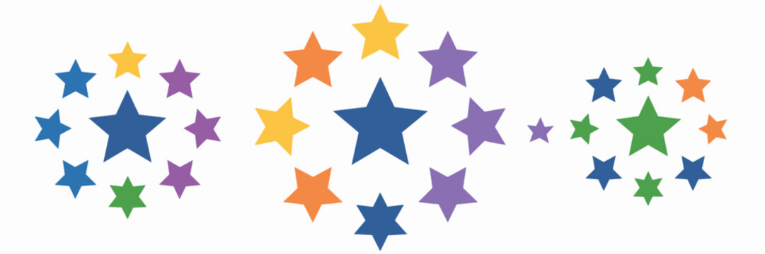 Colorful star vector icons in circular pattern – Great for rewards systems, gamification, or children’s designs