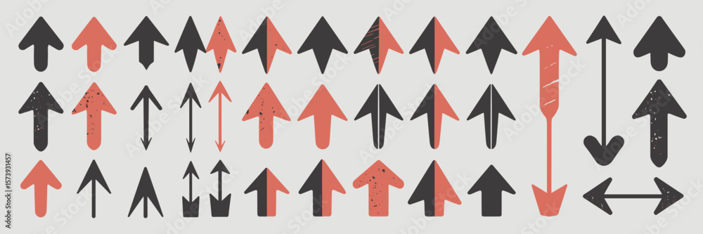 Poster grid layout of diverse arrowhead icons – perfect for navigation symbols, digital ui kits, or modern 