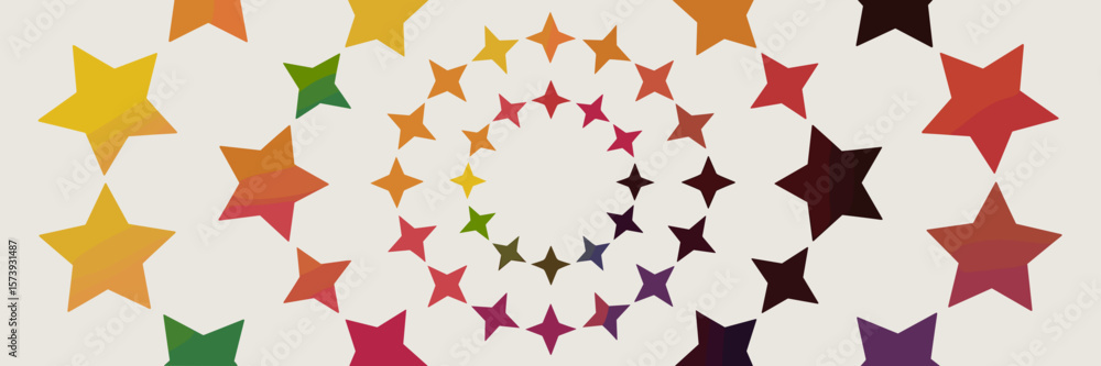 Poster gradient star icon pack in circular pattern with bright colors