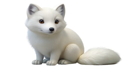 Adorable cartoon arctic fox with fluffy white fur and big eyes sitting