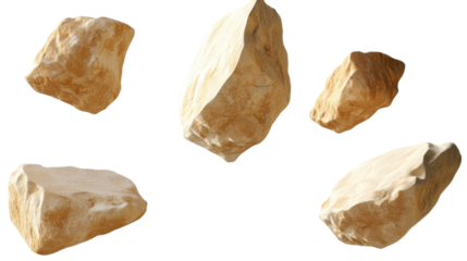 Collection of Irregular Natural Brown Rocks on Transparent Background for Design Elements