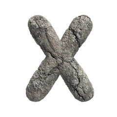 fractured rock letter X - Capital 3d porous stone font isolated on white background. This alphabet is perfect for creative illustrations related but not limited to Nature, Environment, Erosion...