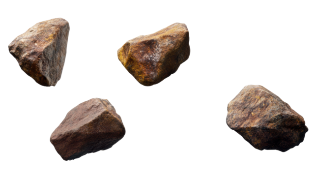 Collection of Irregularly Shaped Natural Rocks Displayed on a Transparent Background
