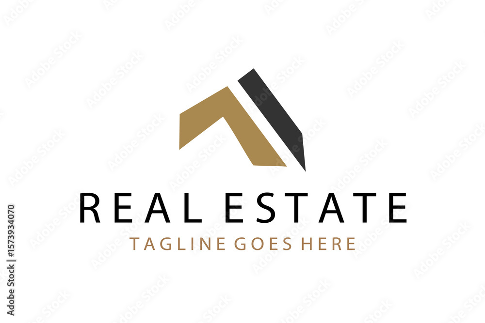 Fototapete black and gold initial letter m real estate logo image on white background. flat vector logo design 