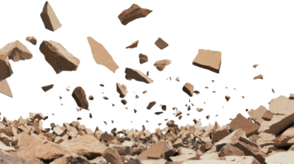 Falling Rocks and Debris in Motion Against a Transparent Background with Natural Texture and Earthy Tones