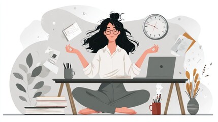 Woman meditating at a desk