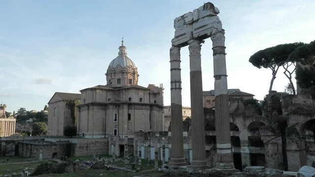 Rome, Italy - October 06, 2018: Ruins of the Roman Forum (Foro Romano or Forum Magnum)