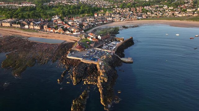 Aerial view of Harbour in North Berwick, East Lothian, Scotland.