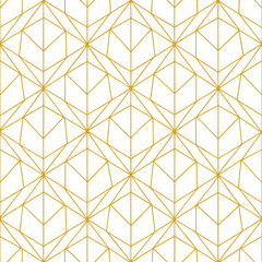 Fototapeta premium Abstract simple geometric vector seamless pattern with gold line texture on white background. Light modern simple wallpaper, bright tile backdrop, monochrome graphic element