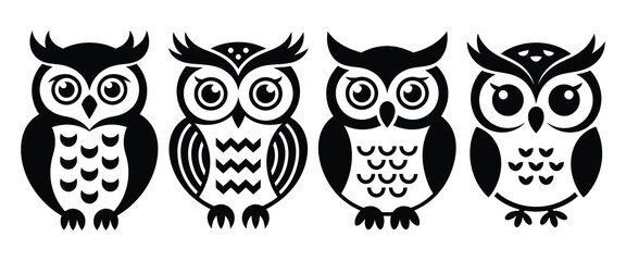 Owl Symbol of Wisdom and Education, Black Bird Logo for a School or Library