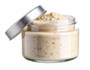 Jar of Exfoliating Face Scrub with Visible Granules, Isolated on Transparent Background