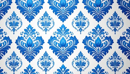 Blue vintage wallpaper featuring an elegant blue damask pattern on a white background - classic retro style that adds timeless sophistication and ornate charm to interior design visuals