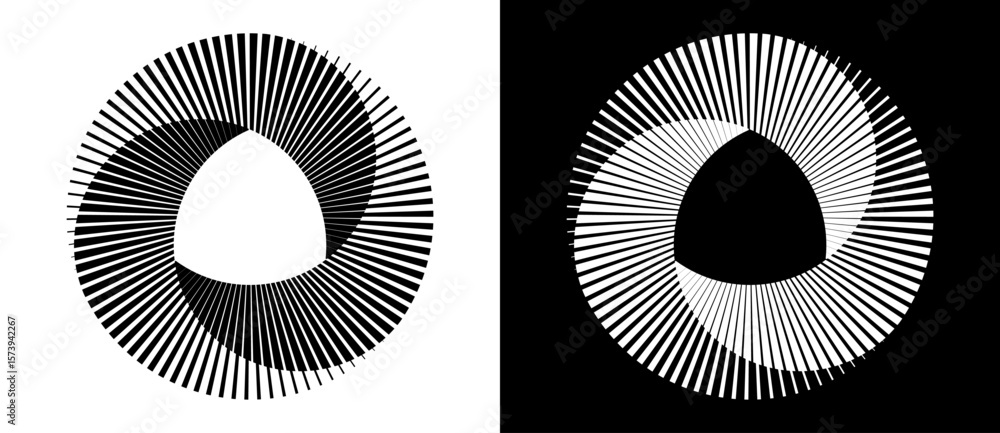Poster abstract background with lines in circle. art design spiral as logo or icon with 4 parts. a black fi