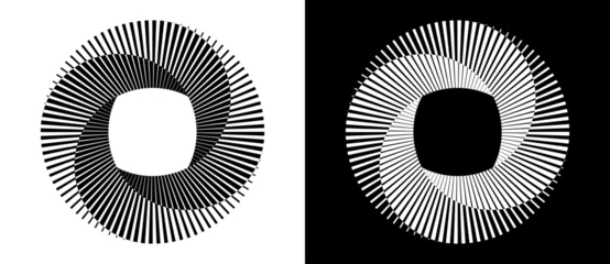 Selbstklebende Fototapeten Spirale Abstract background with lines in circle. Art design spiral as logo or icon with 4 parts. A black figure on a white background and an equally white figure on the black side.  © Mykola Mazuryk