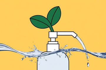 Plant sprout growing from a pump dispenser with water pouring out