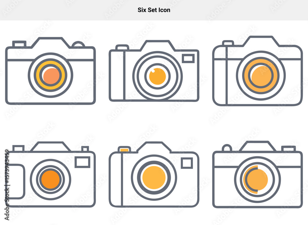 Poster six set icon set of six vector illustrations of camera line icons in different styles
