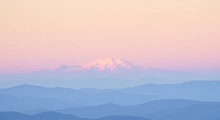Fototapeta premium Serene Mountain Vista at Sunrise Pastel Hues and Rolling Hills