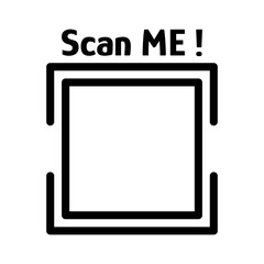 Square QR code scanning label. QR code scanning line icon. Scan Me! text above. Vector illustration