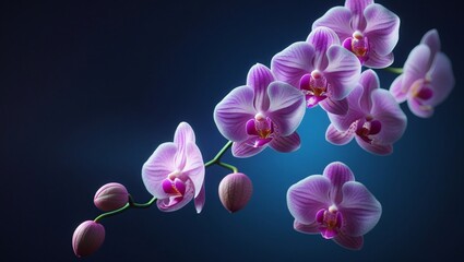 Naklejka premium Delicate pink orchid blossoms with intricate purple markings pink orchids purple orchids