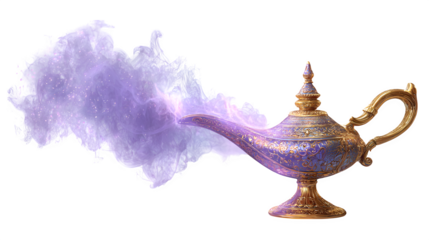 Magic lamp with genie smoke, isolated on transparent background