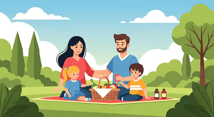 Happy Family Enjoying a Sunny Picnic in the Park