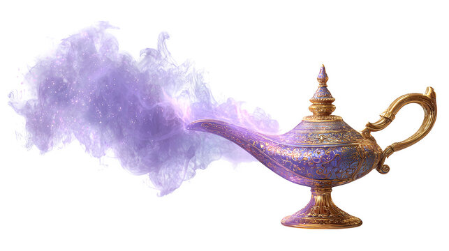 Magic lamp with genie smoke, isolated on transparent background