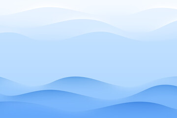 Abstract blue background with vector illustration of ocean waves, misty mountains, and a serene sky