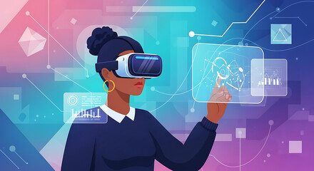 Woman Experiencing Immersive Virtual Reality Technology