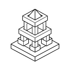 Toy Block Outline Line Art Wooden Vector