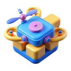 Abstract 3d render of a colorful drone toy isolated on white background