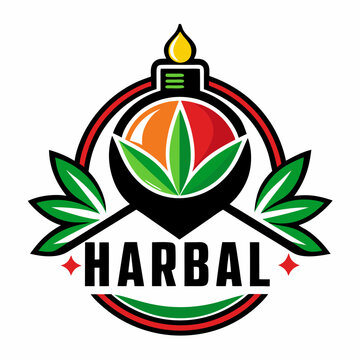 Harbal Natural Organic Vector With Leaf Illustration.