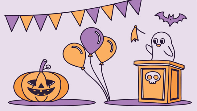 halloween podium purple color pumpkin smile ball