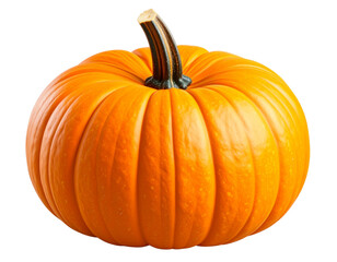 Obraz premium 3D Render of Whole Orange Pumpkin with Stem, isolated on transparent background PNG
