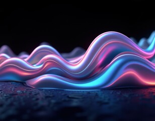 Abstract fluid iridescent holographic curved wave in motion colorful gradient design on black background dreamlike imagery subconscious exploration bending reality imaginative narratives juxtapos