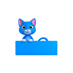 Cute cartoon kitten holding a blank sign
