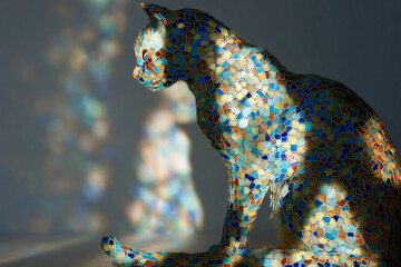01.020.002.287.u8969375333 A mosaic cat composed of tiny glass tiles glowing 23d39371-7a95-4e4b-801d-57d59521f43a 2