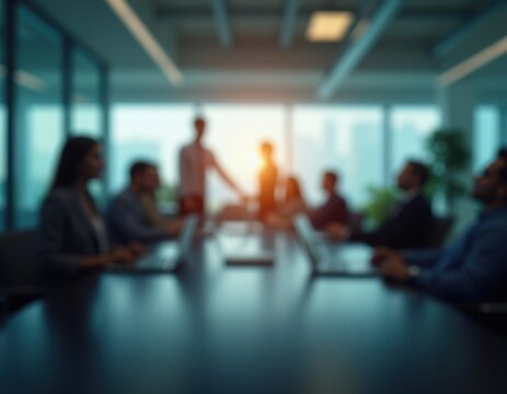Blurred office interior space background with people working and meeting on table Business concept dreamlike imagery subconscious exploration bending reality imaginative narratives juxtaposing 
