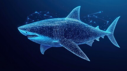 Digital Shark Ocean Wireframe, Abstract Background,  Marine Wildlife