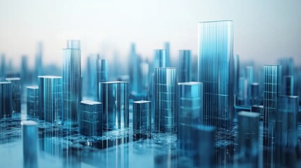 Abstract city with blue crystal columns