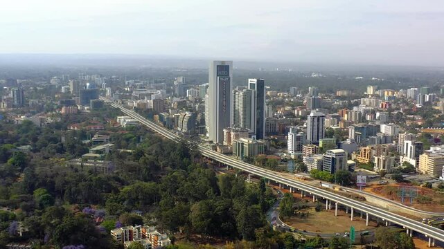 Aerial view of cityscape and expressway, Kenya.