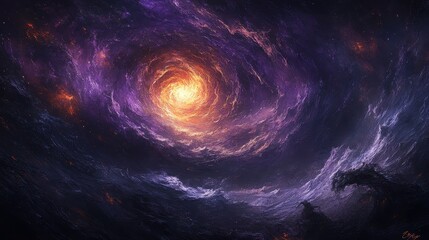 Cosmic swirl, fiery nebula, space, abstract art, background