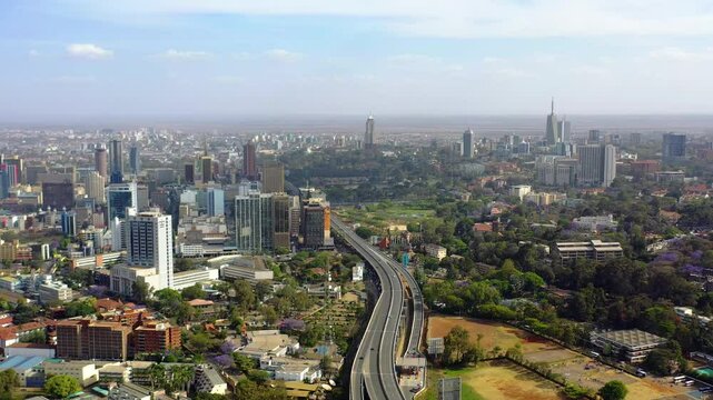 Aerial view of cityscape and expressway, Kenya.