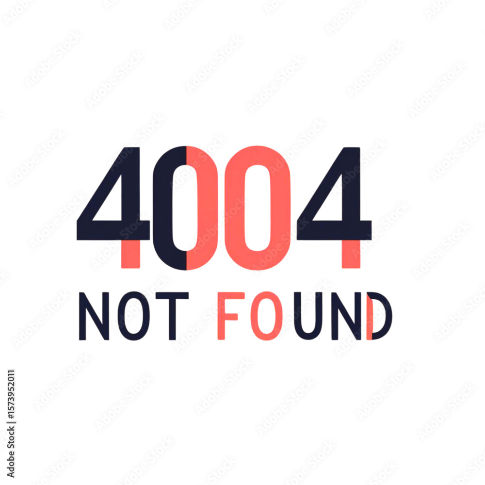 Poster modern digital error message 404 not found with coral and navy colors