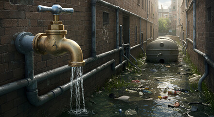 Leaky Faucet in Urban Alleyway