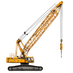Yellow Crawler Crane Powerful Lifting Machine Construction Equipment, isolated on a transparent background
