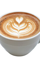 Flat White Coffee with Latte Art on Isolated White Background