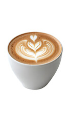 Flat White Coffee with Latte Art on Isolated White Background