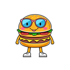 Cute cartoon hamburger character wearing sunglasses and smiling