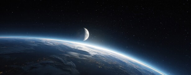 The Earth and Moon in a Beautiful Cosmic View Above the Stars
