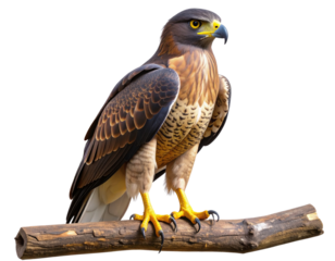 3D Render of Philippine Serpent Eagle Perched on Tree Branch, isolated on transparent background PNG